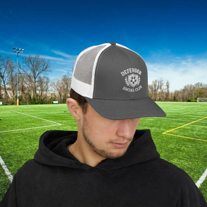 Defender Social Club Trucker Hat w/White Logo – Embroidered