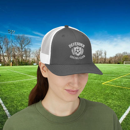 Defender Social Club Trucker Hat w/White Logo – Embroidered