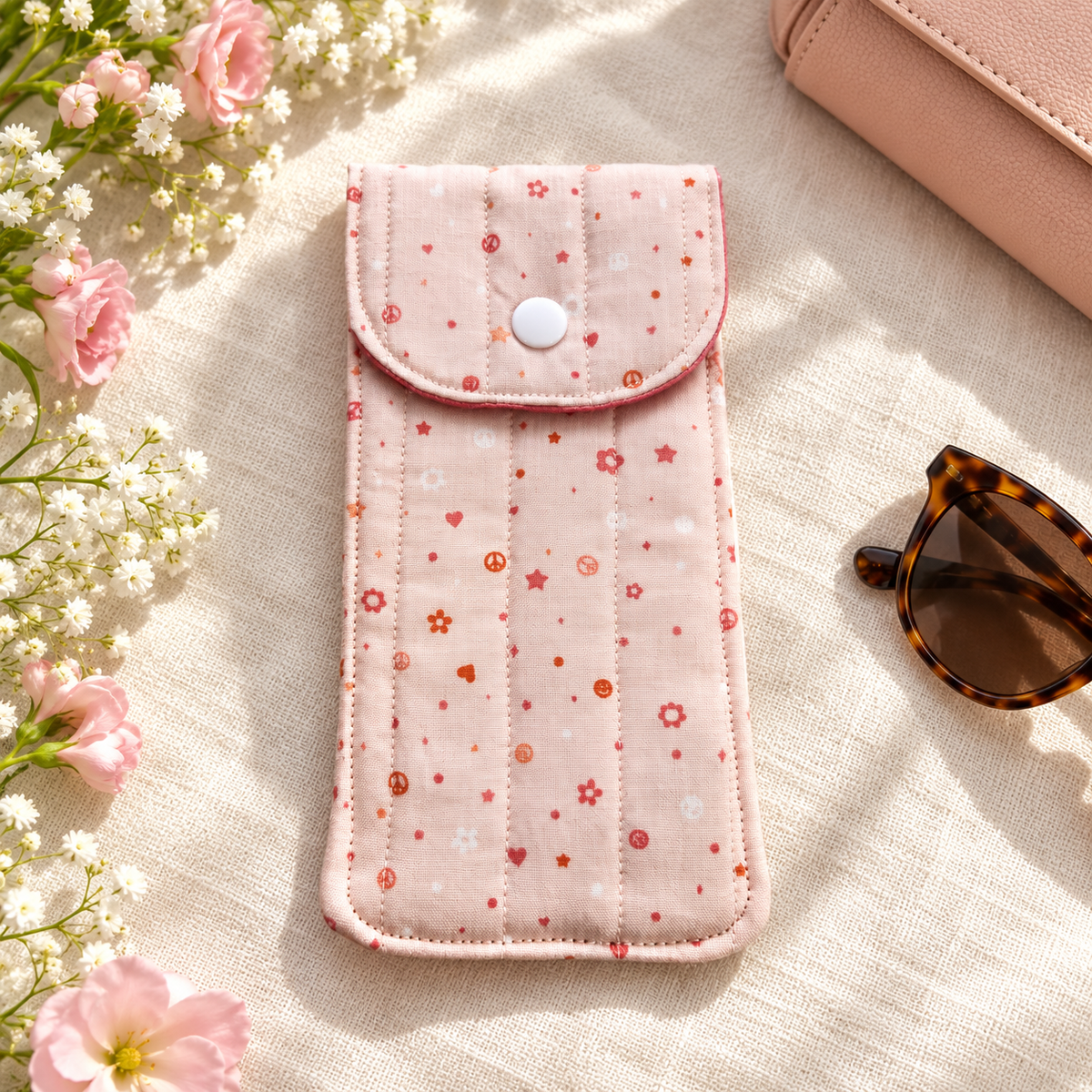 Blush Peace & Love Quilted Glasses & Sunglasses Case