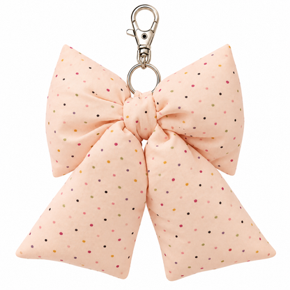 Light Pink Confetti Puffy Bow Bag Charm | Handmade Bow Keychain with Silver Clasp