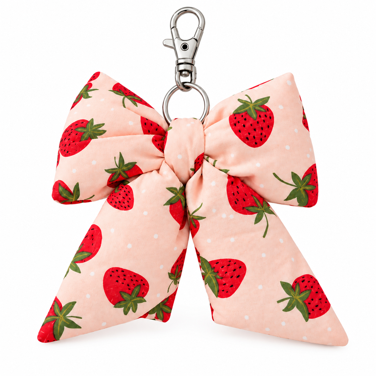 Pink Strawberry Bow Bag Charm | Handmade Puffy Purse & Backpack Keychain
