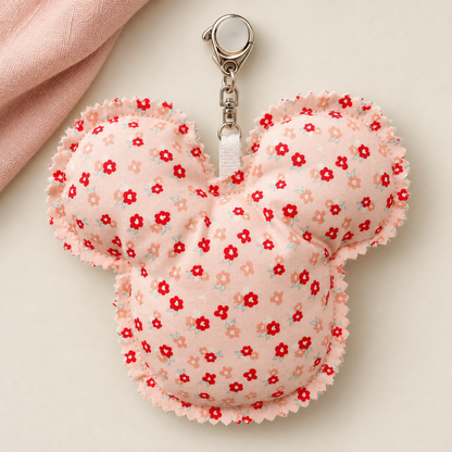 Handmade Pink Floral Mouse Ear Bag Charm