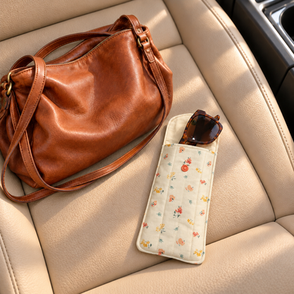 Ivory Floral Quilted Glasses & Sunglasses Case