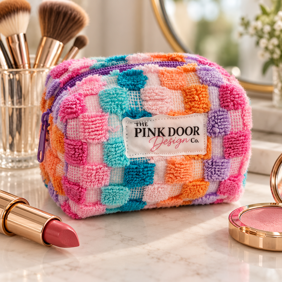 Colorful Checker Boxy Makeup Bag