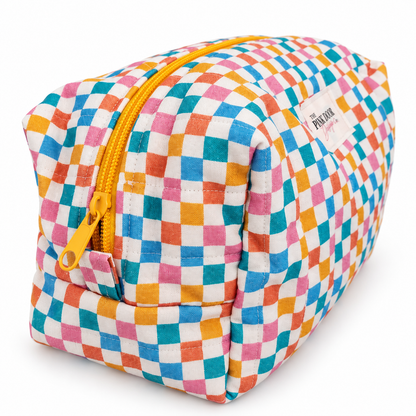 Multicolor Checkered Boxy Makeup Bag