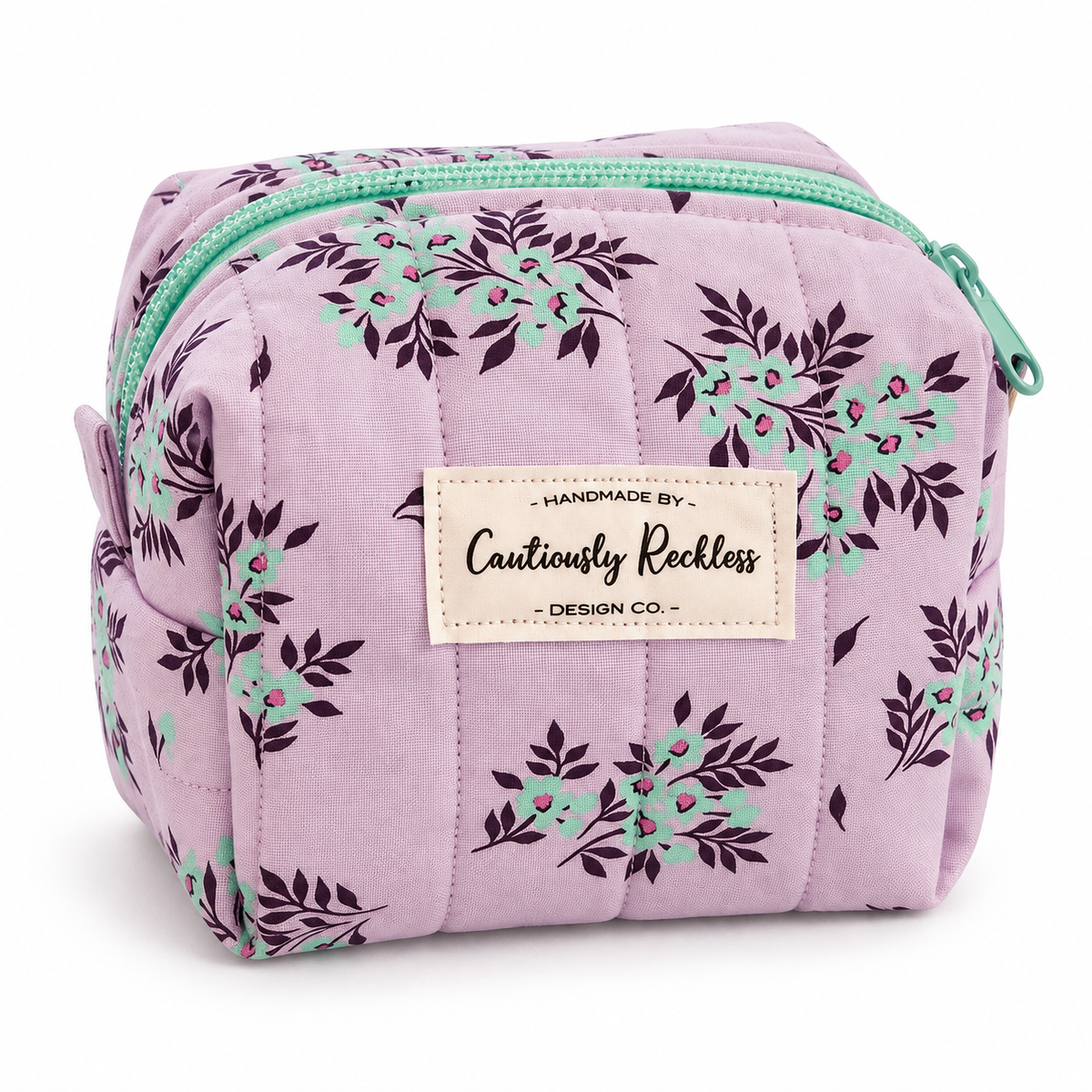 Lavender Floral Boxy Makeup Bag