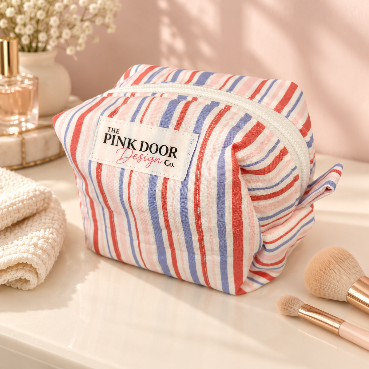 Pastel Striped Boxy Makeup Bag