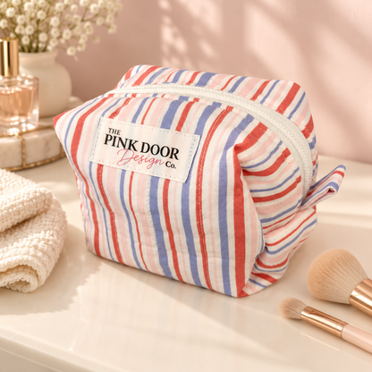Pastel Striped Boxy Makeup Bag