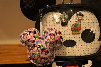 Mouse Bag Charm Featuring Mouse Ears Fabric with Pastel Purple Tie Dye Base