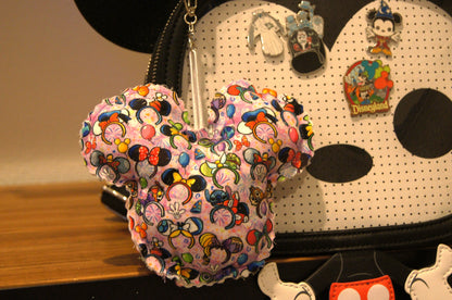 Mouse Bag Charm Featuring Mouse Ears Fabric with Pastel Purple Tie Dye Base