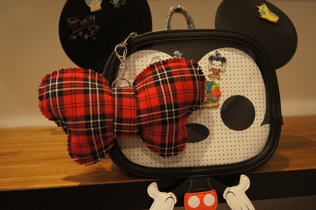 Plaid Minnie Bow Bag Charm – Holiday Purse Accessory