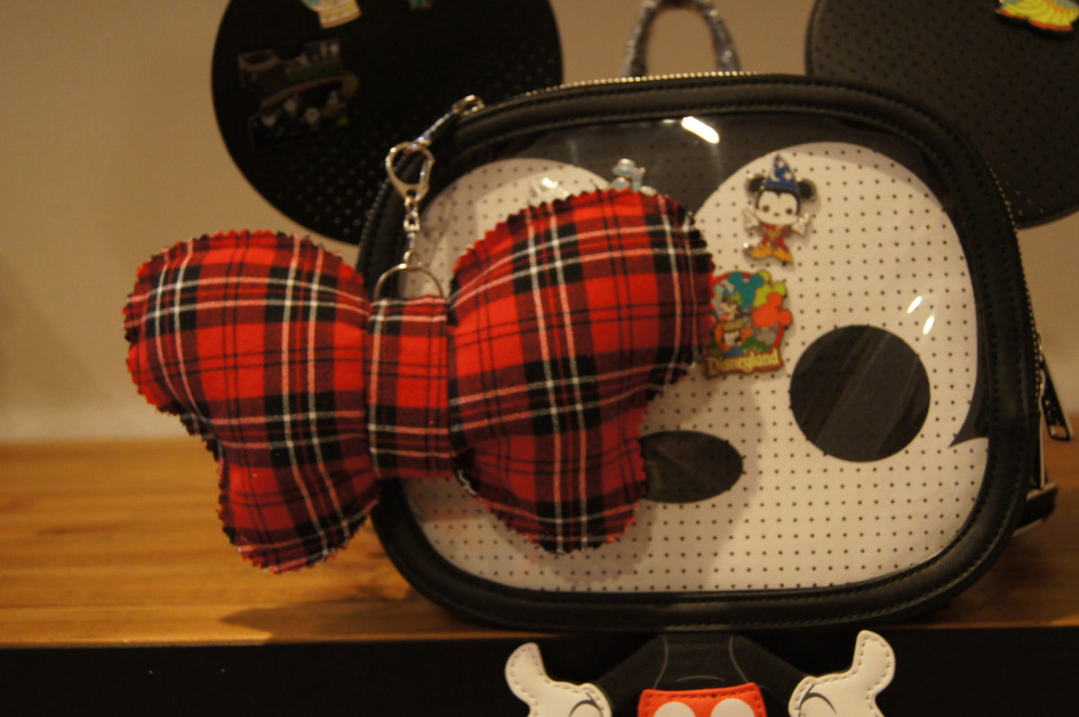 Plaid Minnie Bow Bag Charm – Holiday Purse Accessory