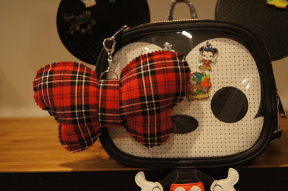 Plaid Minnie Bow Bag Charm – Holiday Purse Accessory