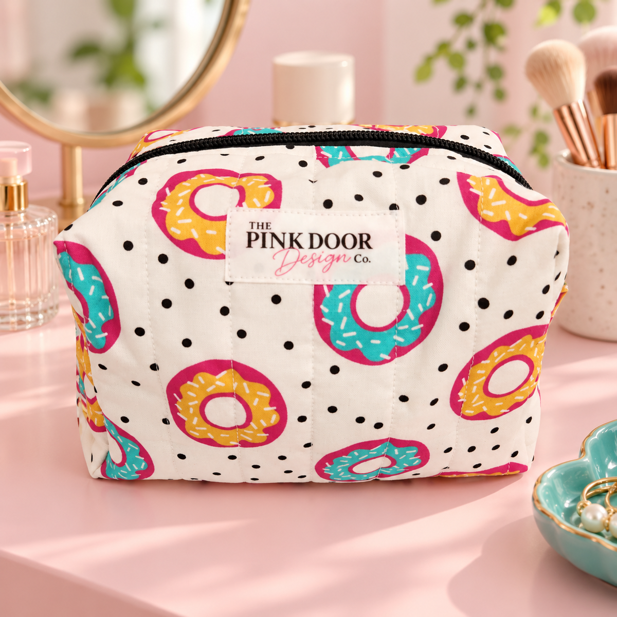 Donut Print Boxy Makeup Bag