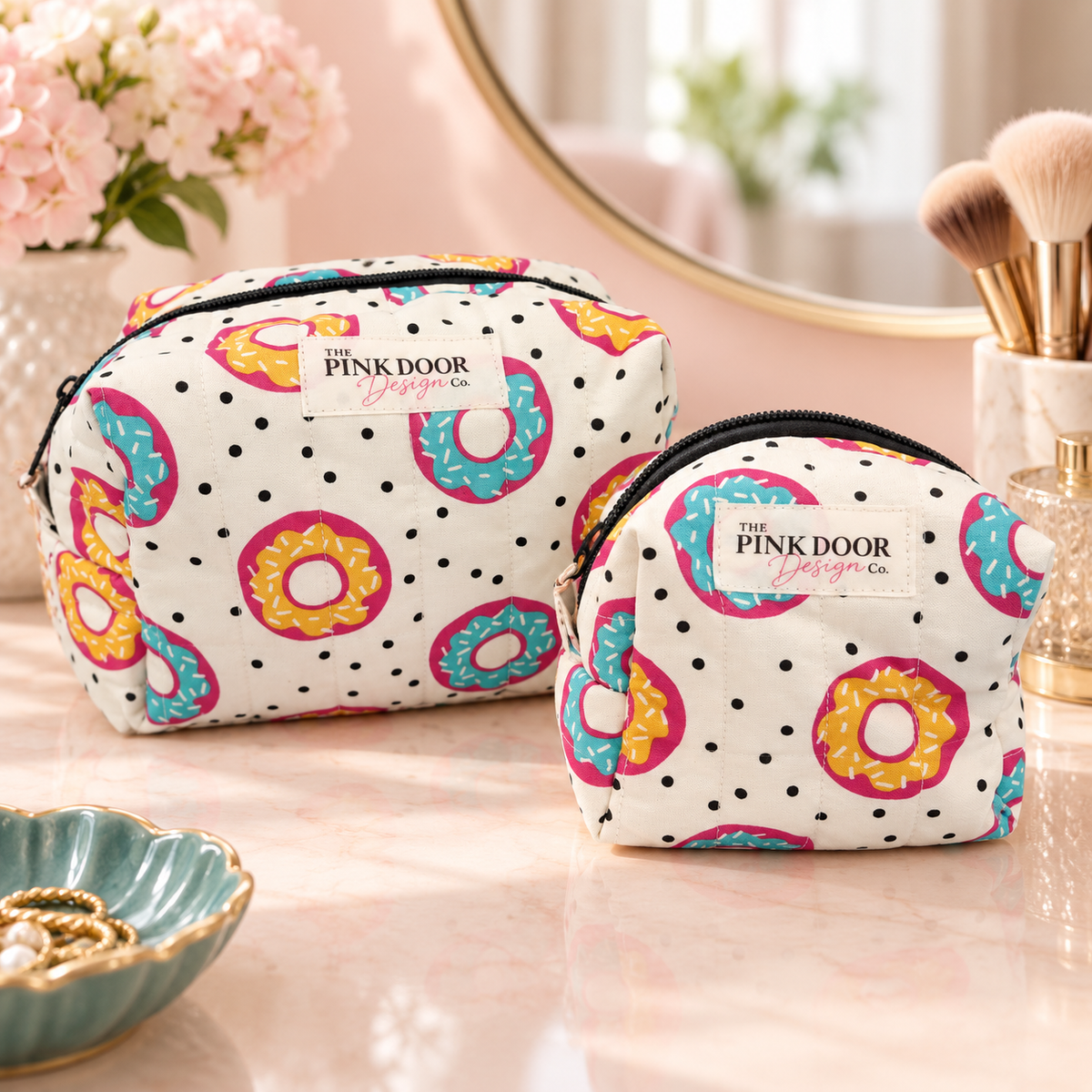 Donut Print Boxy Makeup Bag