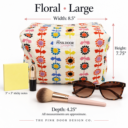 Retro Floral Boxy Makeup Bag