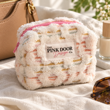 Ivory Chenille Boxy Makeup Bag