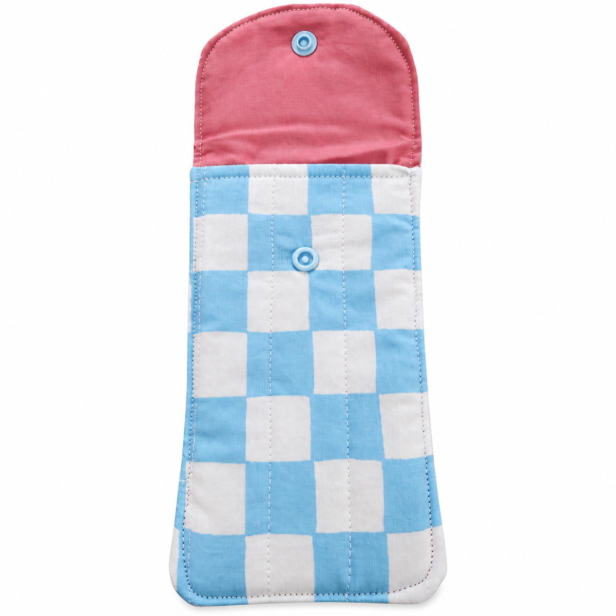Blue Checkered Quilted Glasses & Sunglasses Case