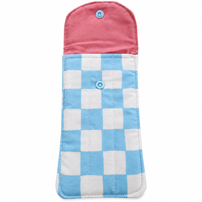 Blue Checkered Quilted Glasses & Sunglasses Case