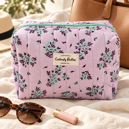 Lavender Floral Boxy Makeup Bag