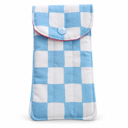 Blue Checkered Quilted Glasses & Sunglasses Case