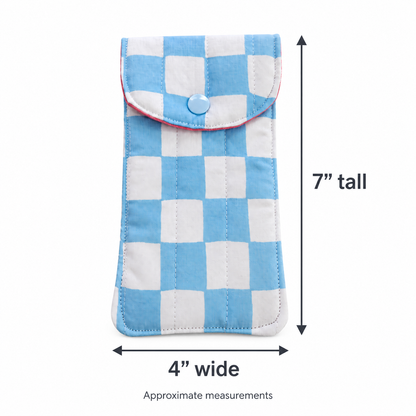 Blue Checkered Quilted Glasses & Sunglasses Case