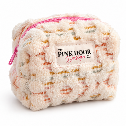 Ivory Chenille Boxy Makeup Bag