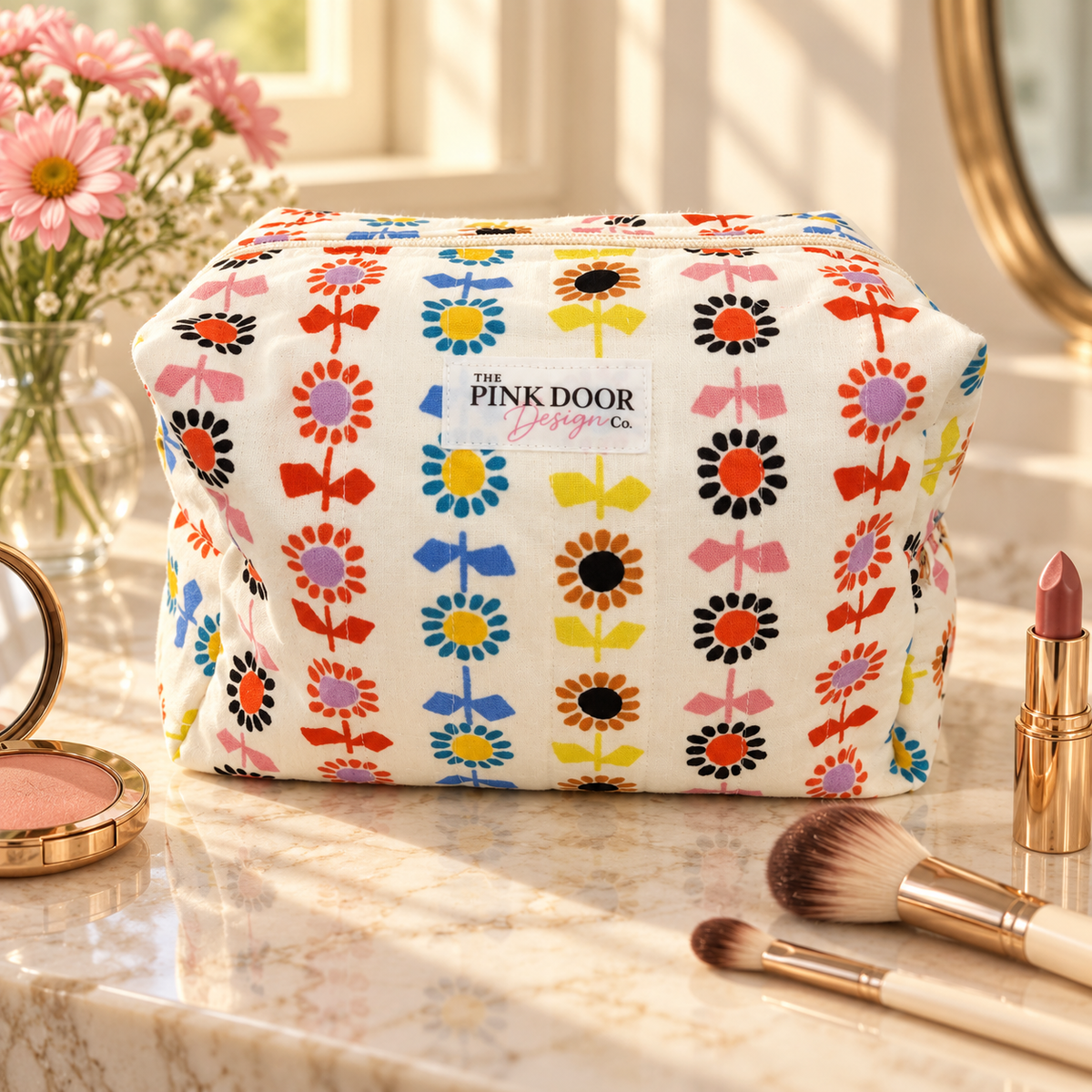 Retro Floral Boxy Makeup Bag
