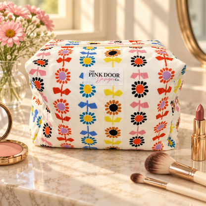 Retro Floral Boxy Makeup Bag