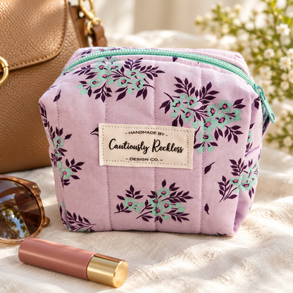Lavender Floral Boxy Makeup Bag