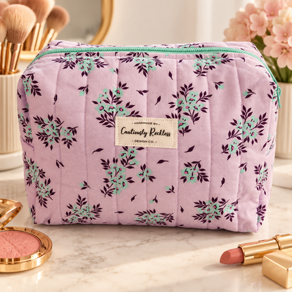 Lavender Floral Boxy Makeup Bag