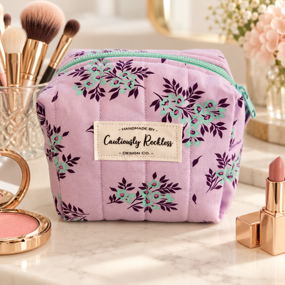Lavender Floral Boxy Makeup Bag