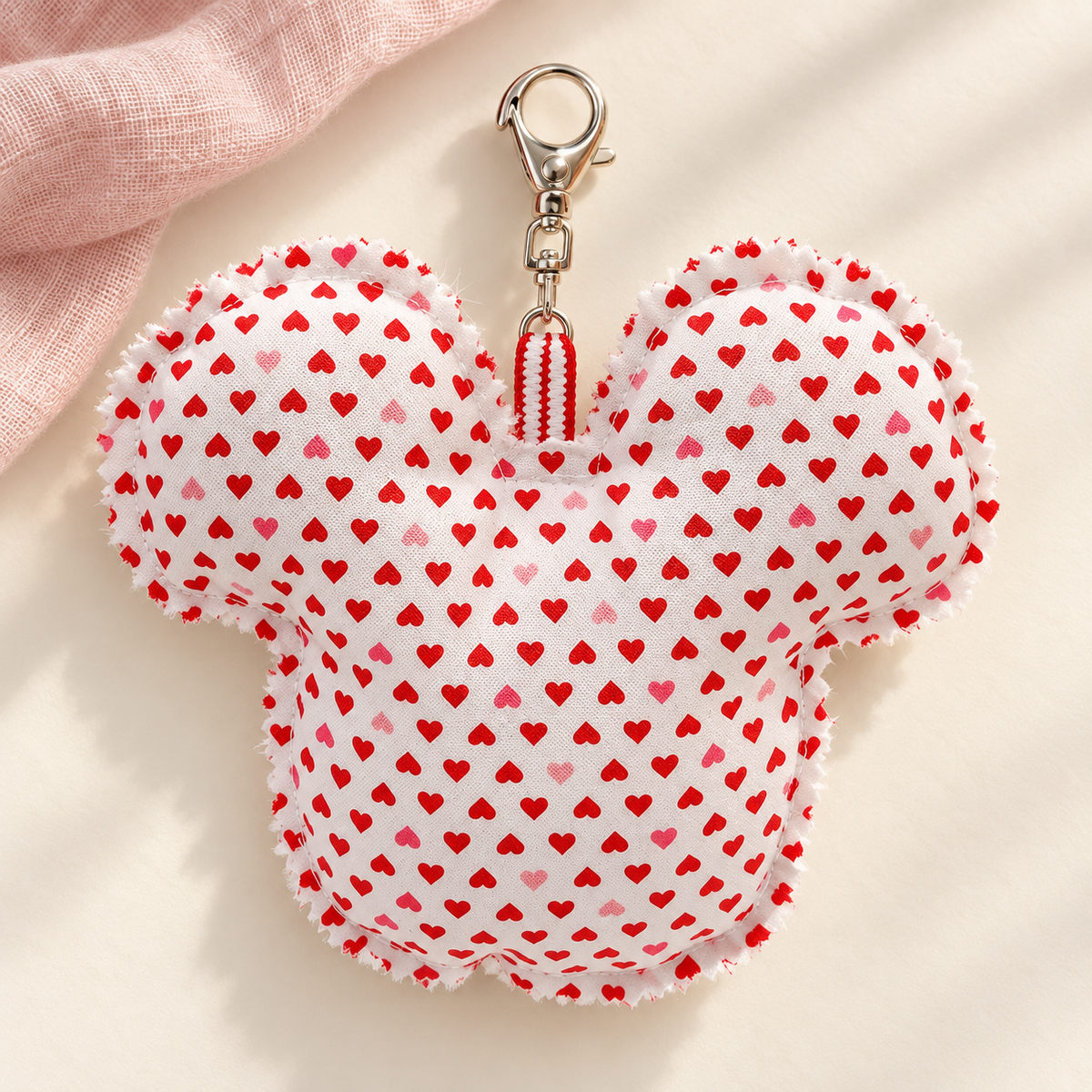 Handmade Red & Pink Hearts Mouse Ear Bag Charm