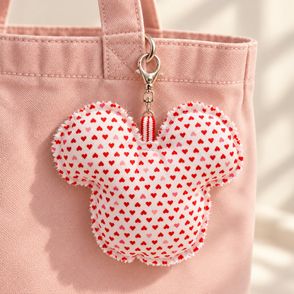 Handmade Red & Pink Hearts Mouse Ear Bag Charm