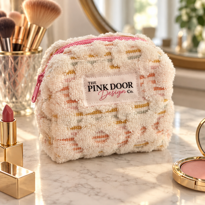 Ivory Chenille Boxy Makeup Bag