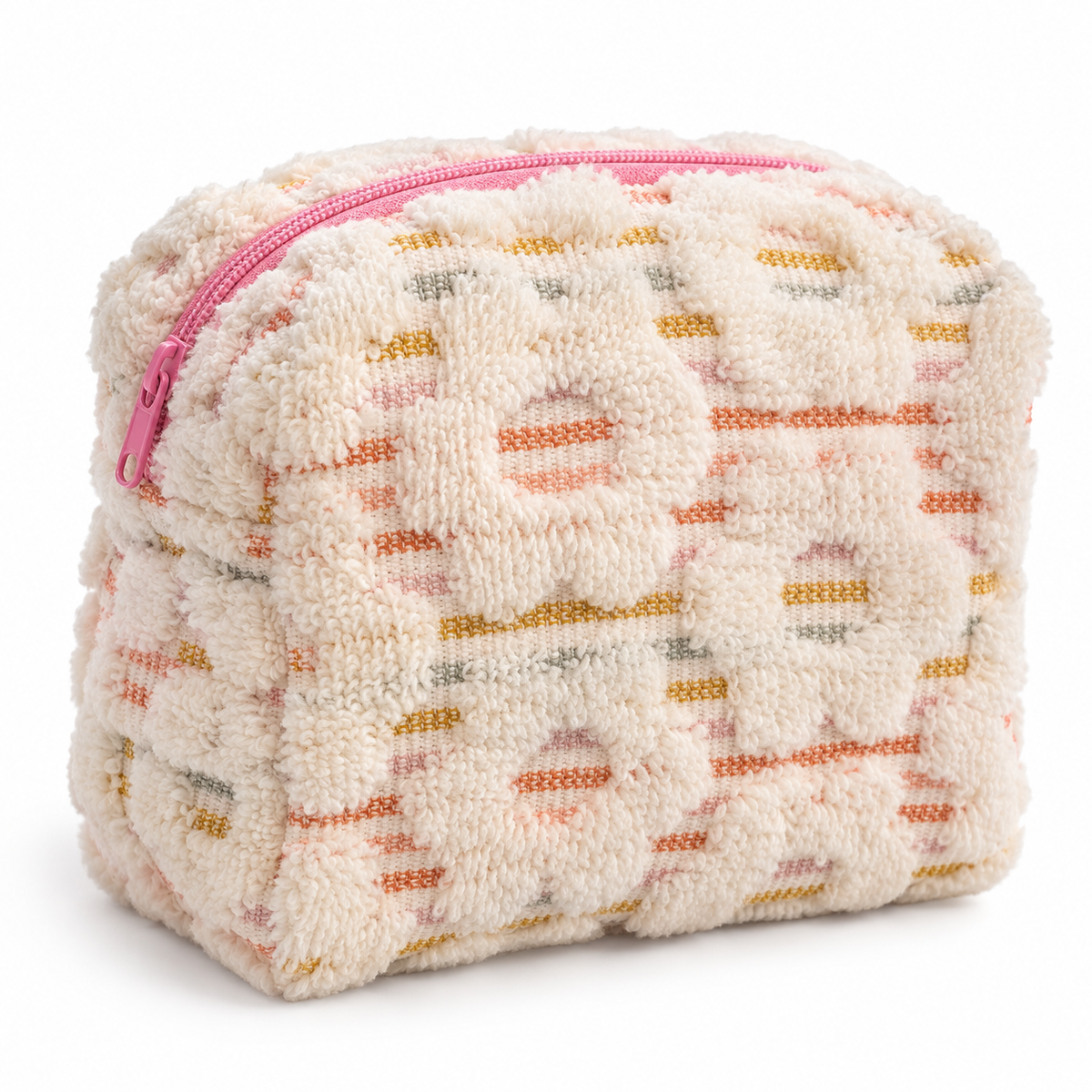 Ivory Chenille Boxy Makeup Bag