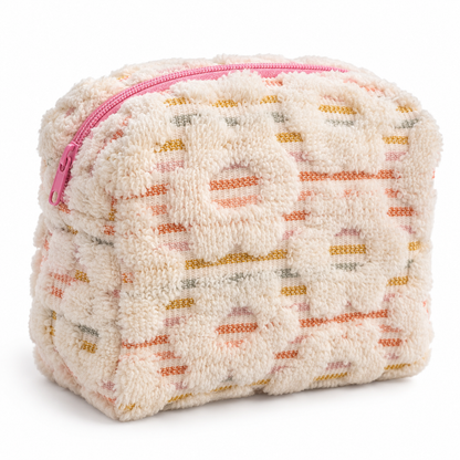 Ivory Chenille Boxy Makeup Bag