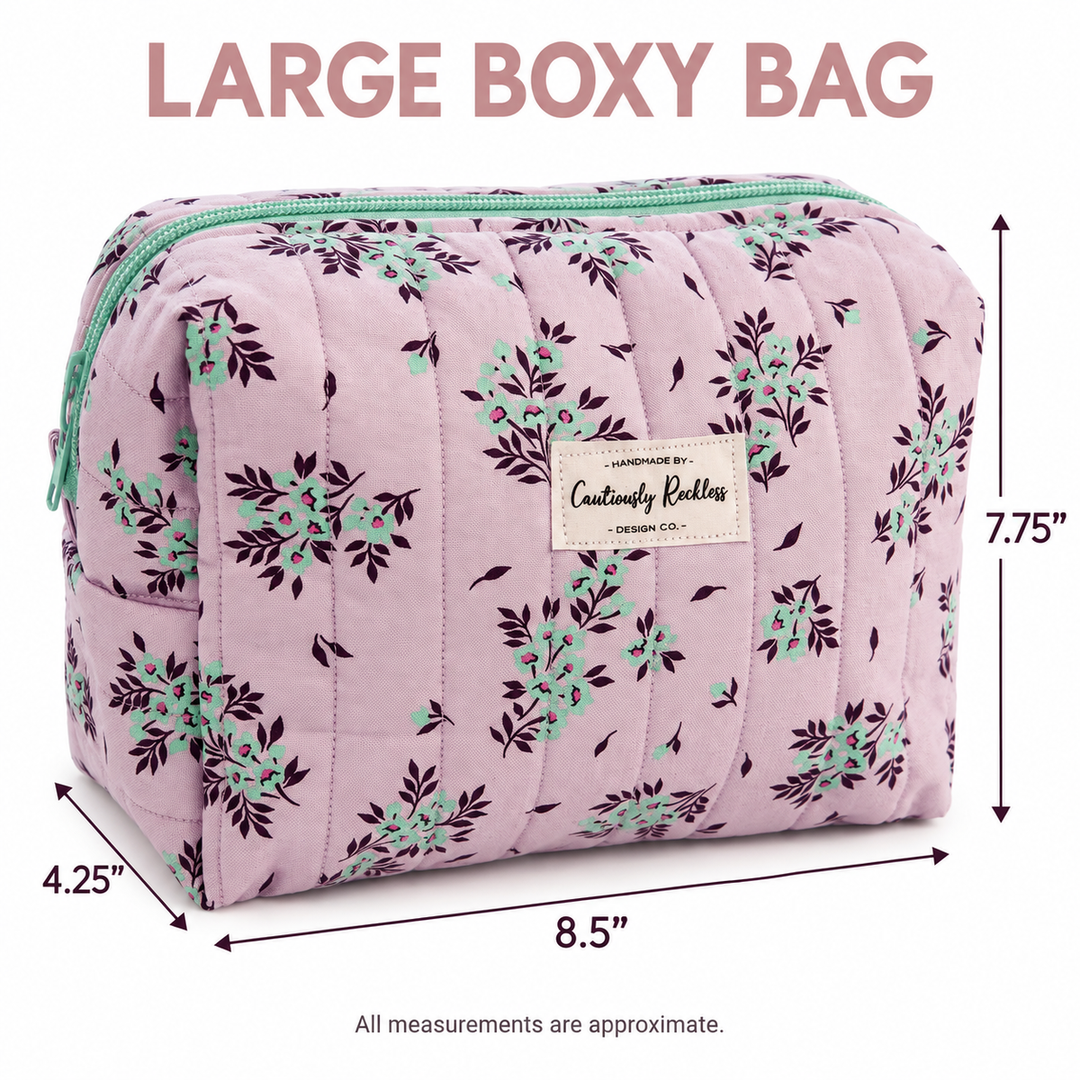 Lavender Floral Boxy Makeup Bag