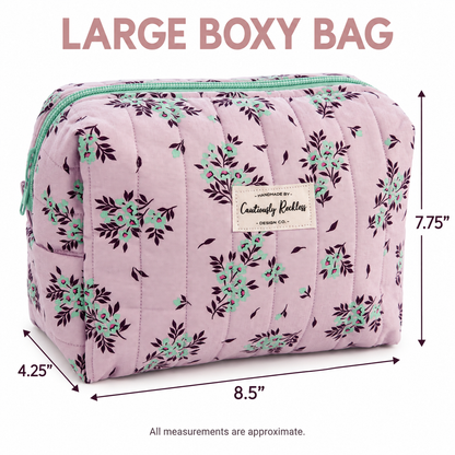 Lavender Floral Boxy Makeup Bag
