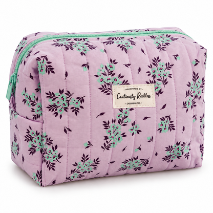 Lavender Floral Boxy Makeup Bag
