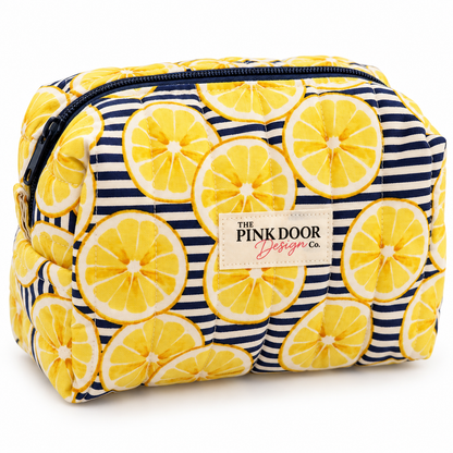 Lemon Stripe Boxy Makeup Bag