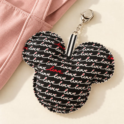 Handmade Black Love Print Mouse Ear Bag Charm