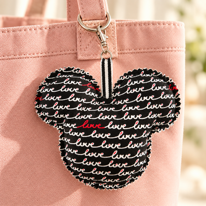 Handmade Black Love Print Mouse Ear Bag Charm