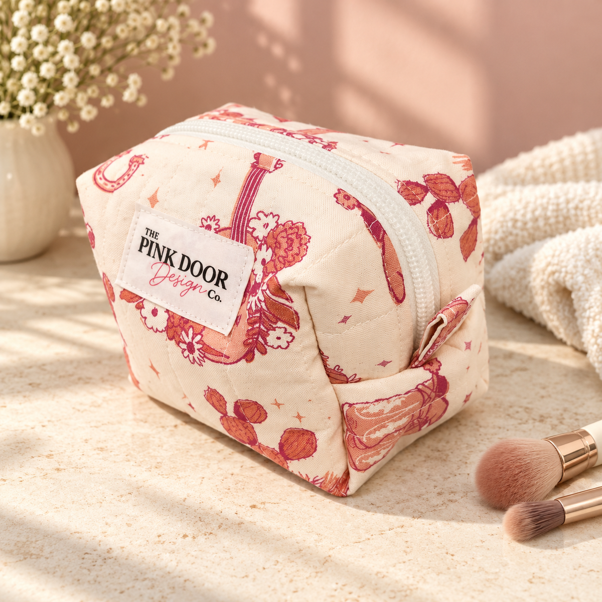 Western Floral Boxy Makeup Bag