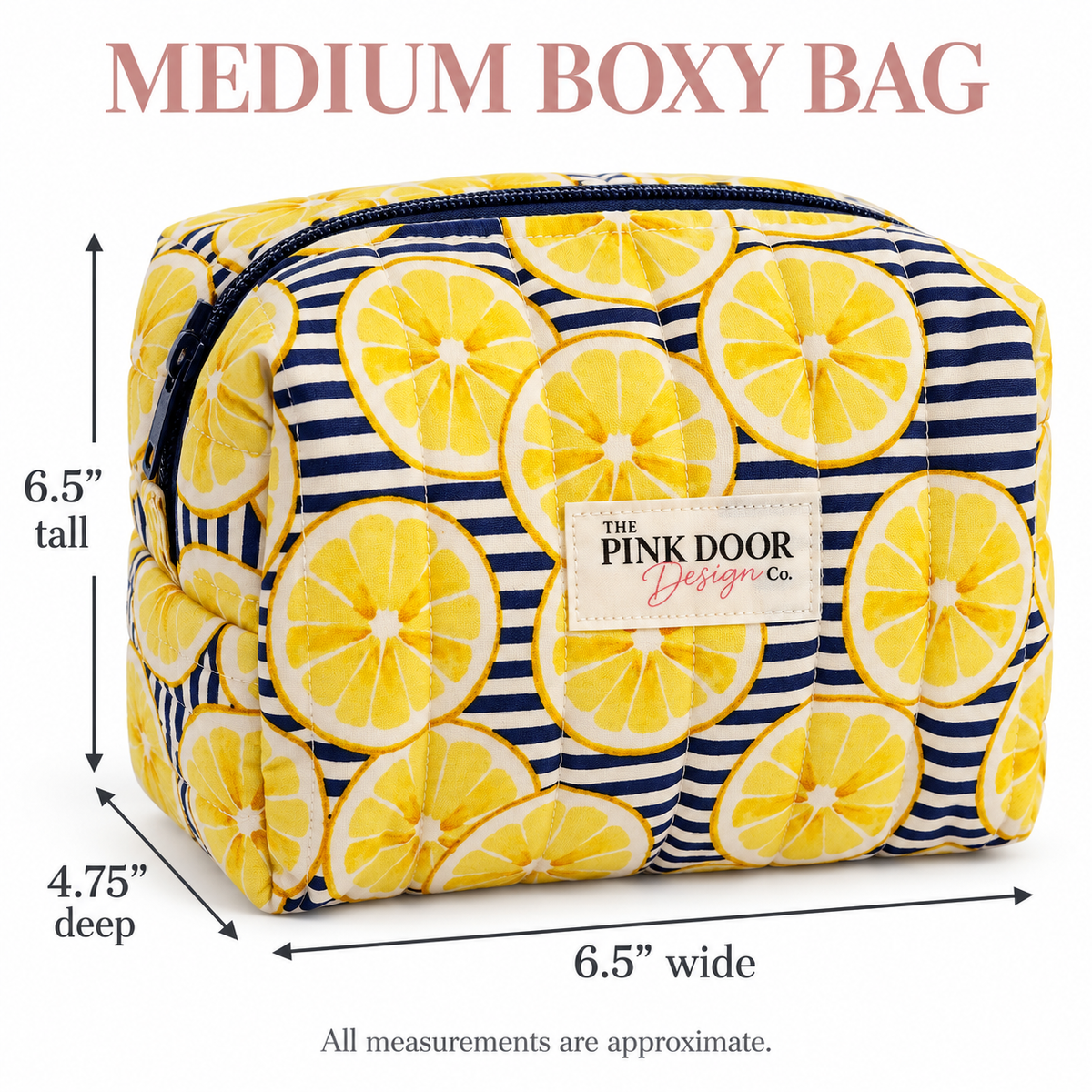 Lemon Stripe Boxy Makeup Bag
