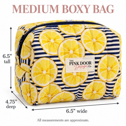 Lemon Stripe Boxy Makeup Bag