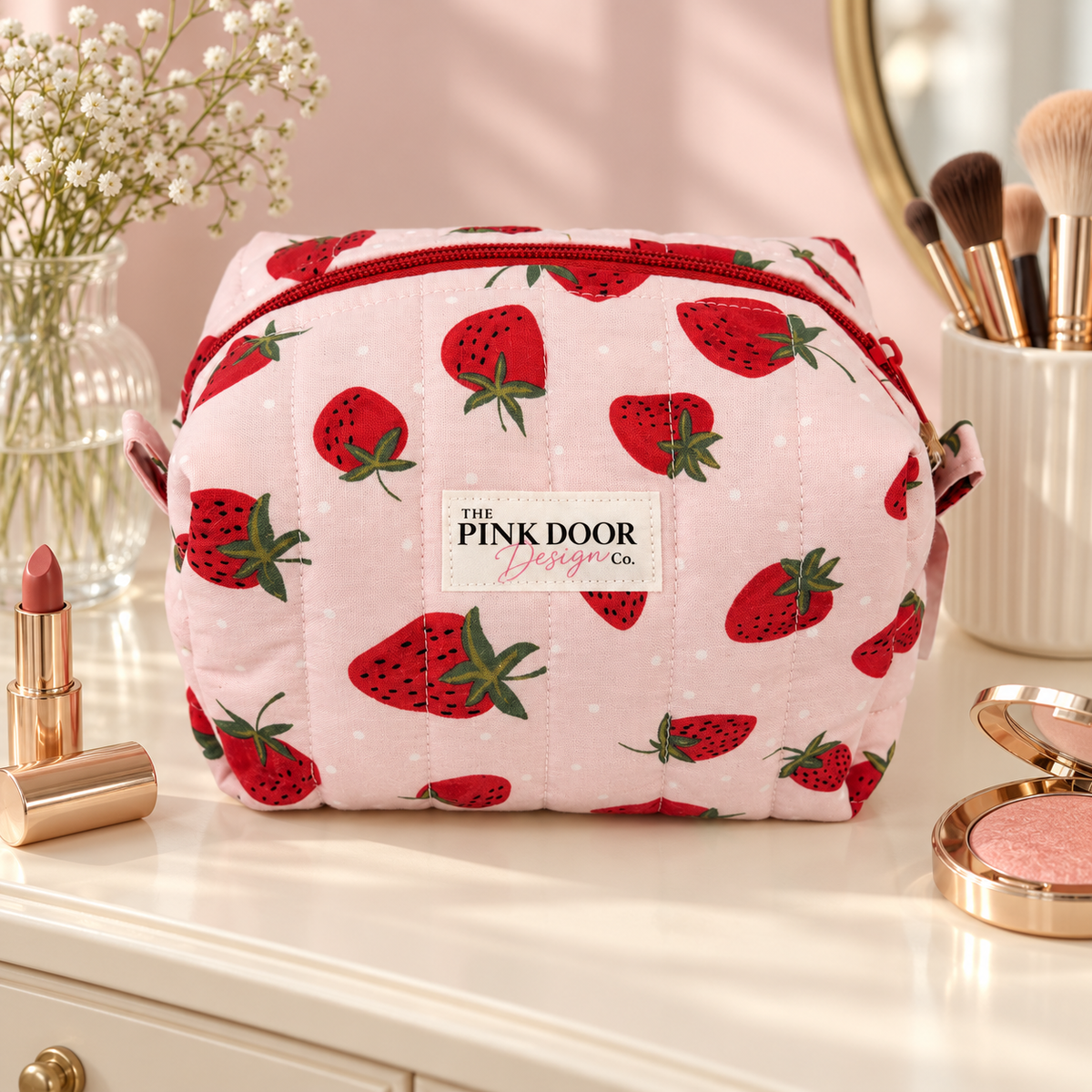 Strawberry Boxy Makeup Bag