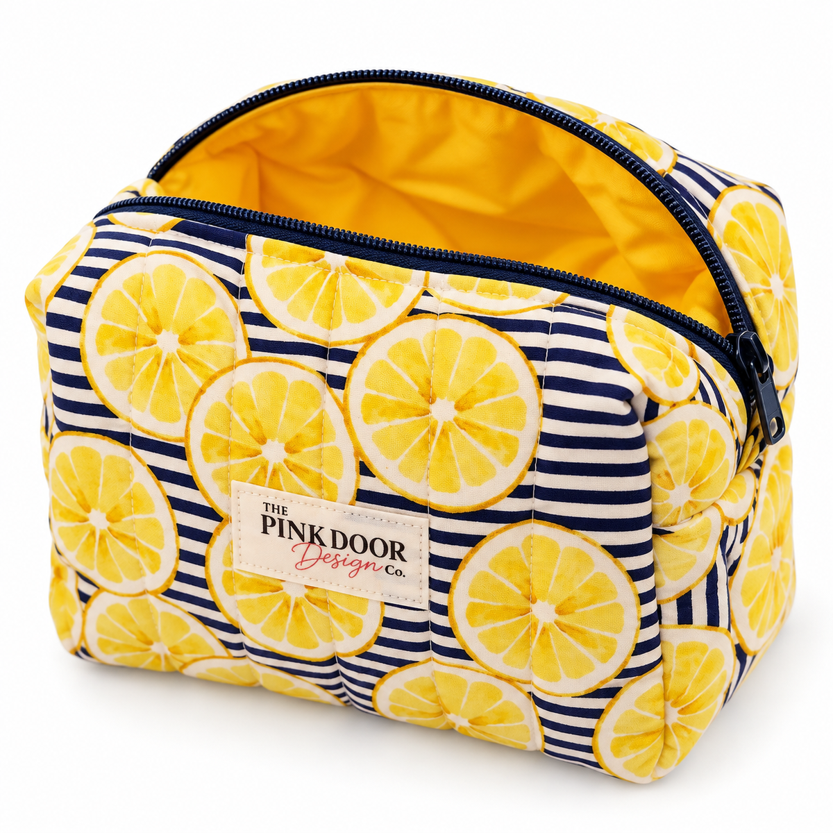 Lemon Stripe Boxy Makeup Bag