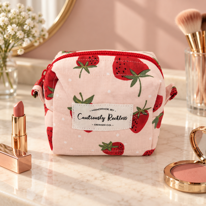 Strawberry Boxy Makeup Bag