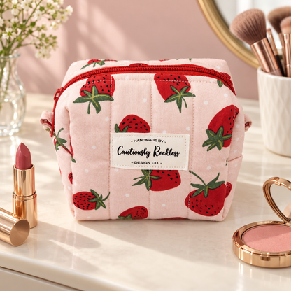 Strawberry Boxy Makeup Bag